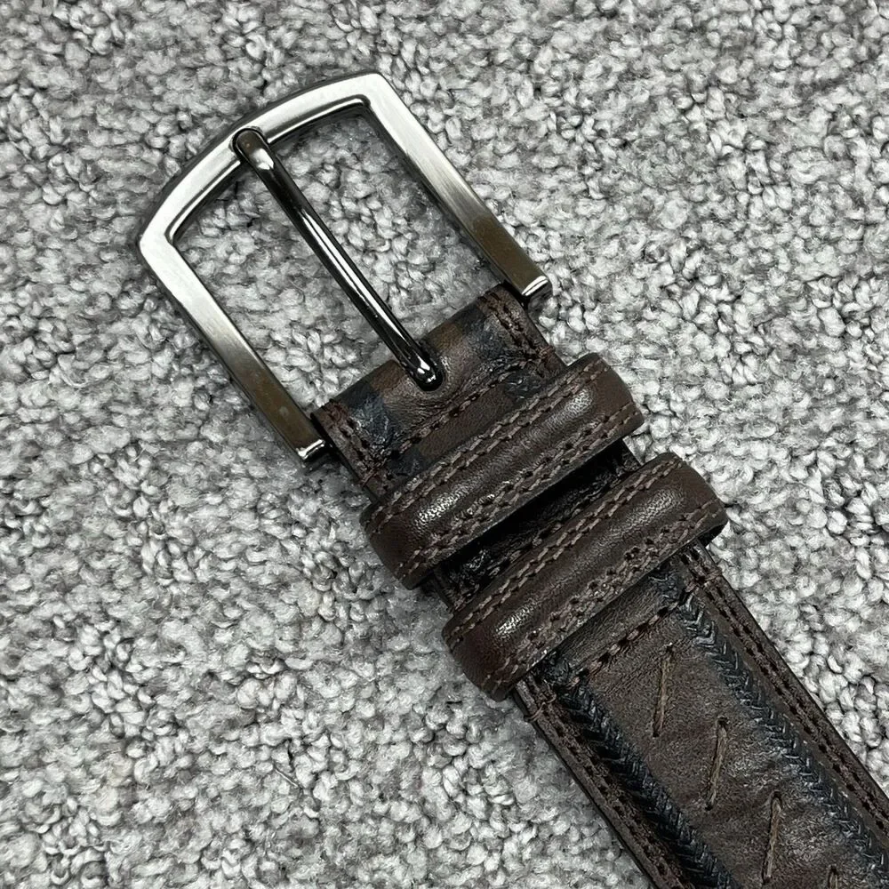 Remo Tulliani Belt Mens 38 Brown Leather Dress Stitch Buckle USA Made
